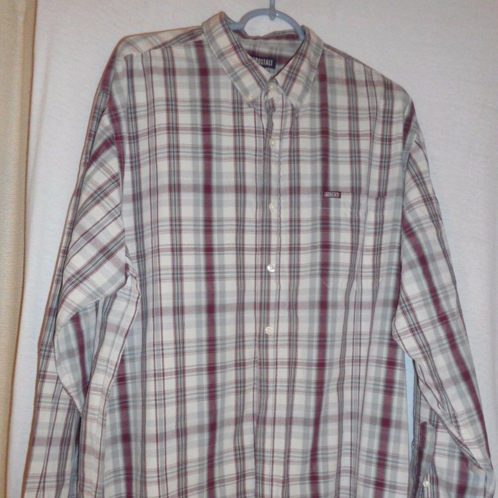Aeropostale XL Grey Burgundy Plaid Cotton shirt